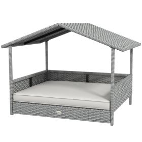 Wicker Dog House Outdoor with Canopy, Rattan Dog Bed with Water-resistant Cushion, Raised Pet Bed for Small, Medium Breeds up to 66 lbs, 20" in (Option: Cream White-830x175x690 mm)