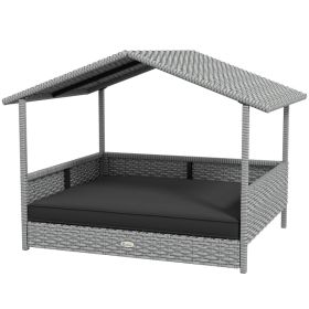 Wicker Dog House Outdoor with Canopy, Rattan Dog Bed with Water-resistant Cushion, Raised Pet Bed for Small, Medium Breeds up to 66 lbs, 20" in (Option: Gray-830x175x690 mm)