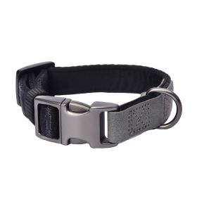 PETMARVEL Heavy Duty Solid Dog Collar Neoprene Padded 1 In Wide (Option: Grey-Large)