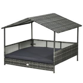 Outdoor Dog Bed with Canopy, Rattan Dog Bed with Soft Cushion Removable Cover for Medium and Large Dogs, Dark Gray (Option: Dark Gray-1020x200x845 mm)