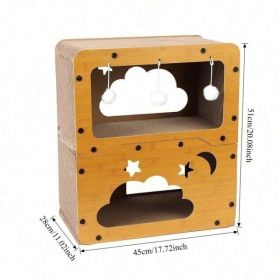2 Styles Double Layer Cat Scratcher House Multifunctional Corrugated Paper Cat Nest Villa Large Space Cat Cave Bed With Hanging Ball Toy Wear Res (Option: MD clouds)