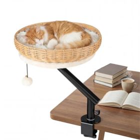 360° Rotatable Desktop Cat Bed Perch, 2-in-1 Workspace Cat Retreat With Jingling Ball (Natural + Black + White) (Option: defaulttitle)