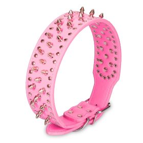 iMounTEK Leather Studded Dog Collar – Adjustable Spiked PU Leather Pet Collar for Strong Breeds & Everyday Style (Option: LeatherCollarPinkM)