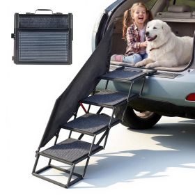 Dog Stairs For Car, 4-Step Extra-Wide Foldable Pet Ramp With Non-Slip Rug Surface, Lightweight Portable Dog Ladder For SUV, Truck, High Beds And (Option: 4 Steps)
