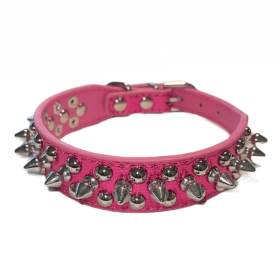 Spiked Studded Leather Dog Collar Rivets Pet Small Large Cat Pit Bull Adjustable (Color: Rose Sparkle, size: L)