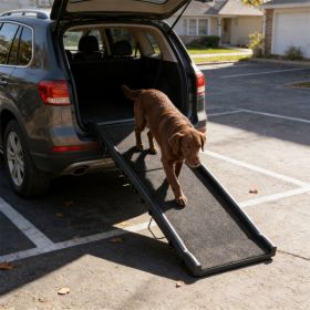 Folding Dog Ramp For Car, 61 Inches Portable Pet Ramp With Non Slip Grass Surface, Raised Side Rails (Option: Black)